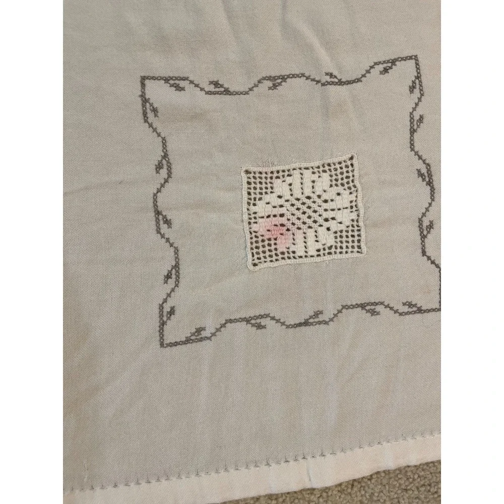 Vintage Baby Blocks Quilt Top Cross Stitch Embroidery 78x55 Large White Soft